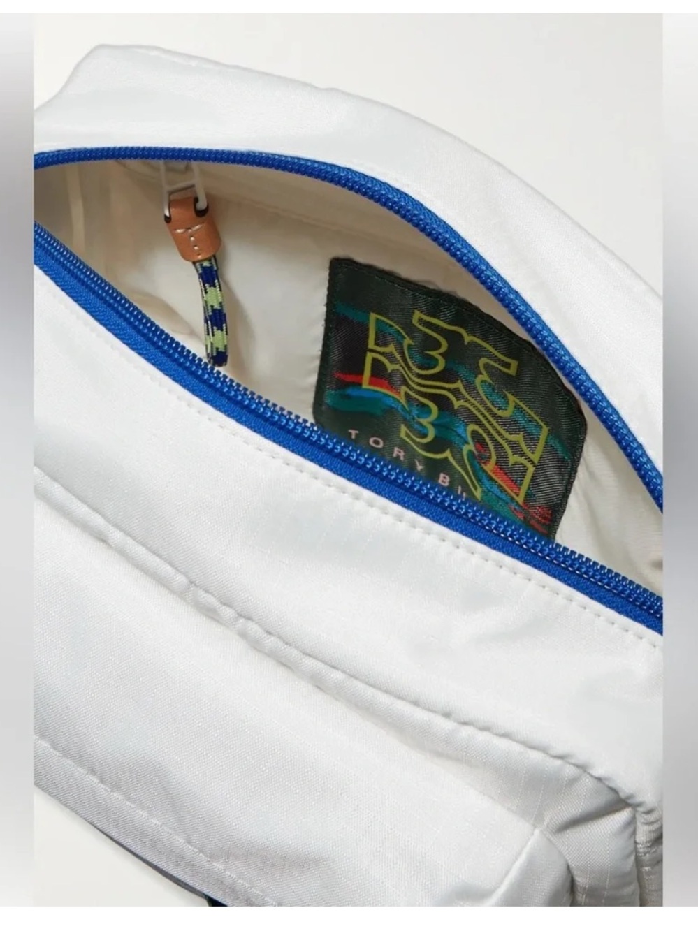 Tory Burch White Nylon Crossbody Bag with Navy Strap and Green Logo Patch - Picture 14 of 16